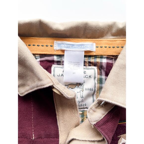 Toddler Boy's Janie & Jack Maroon Rugby Polo Shirt Elbow Patches Size 3T - Picture 2 of 5